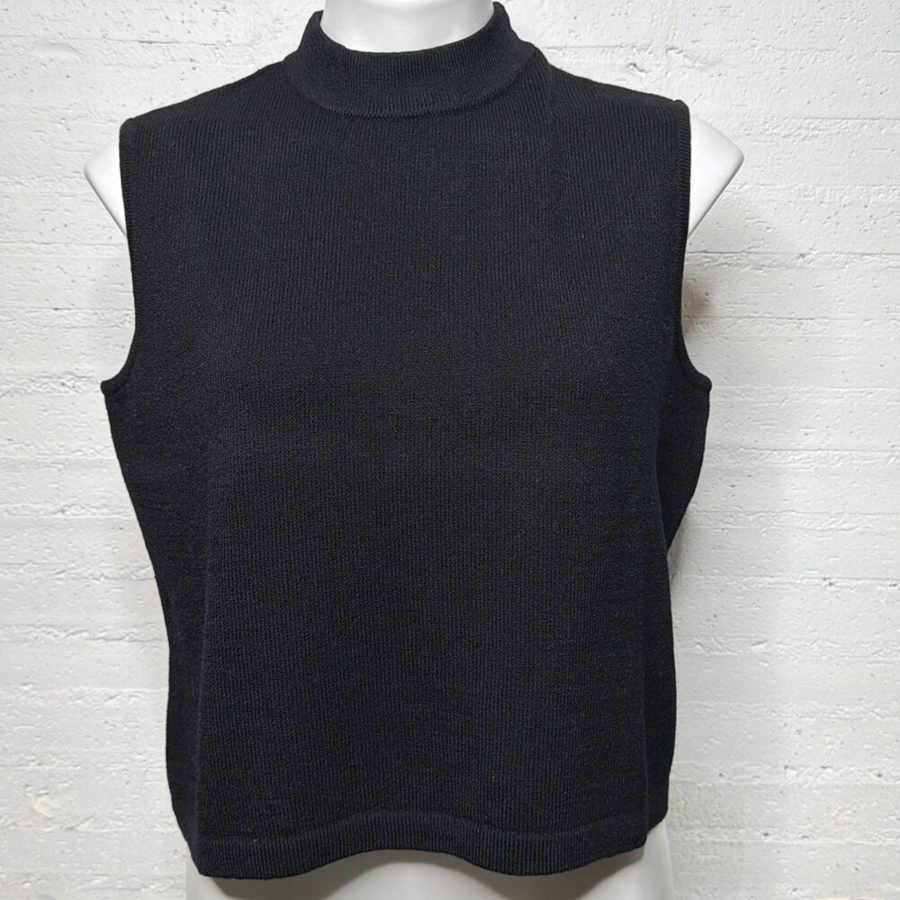 St. John Basics Santana Knit Sleeveless Zip Shoulder Top L Capsule Office Siren